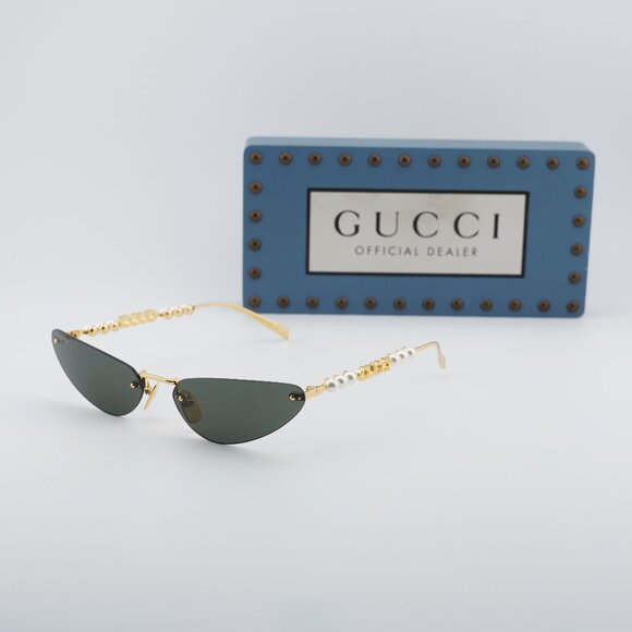Gucci GG1920S 001 Cat Eye Sunglasses - Shiny Gold with White Pearl/Grey main image 8